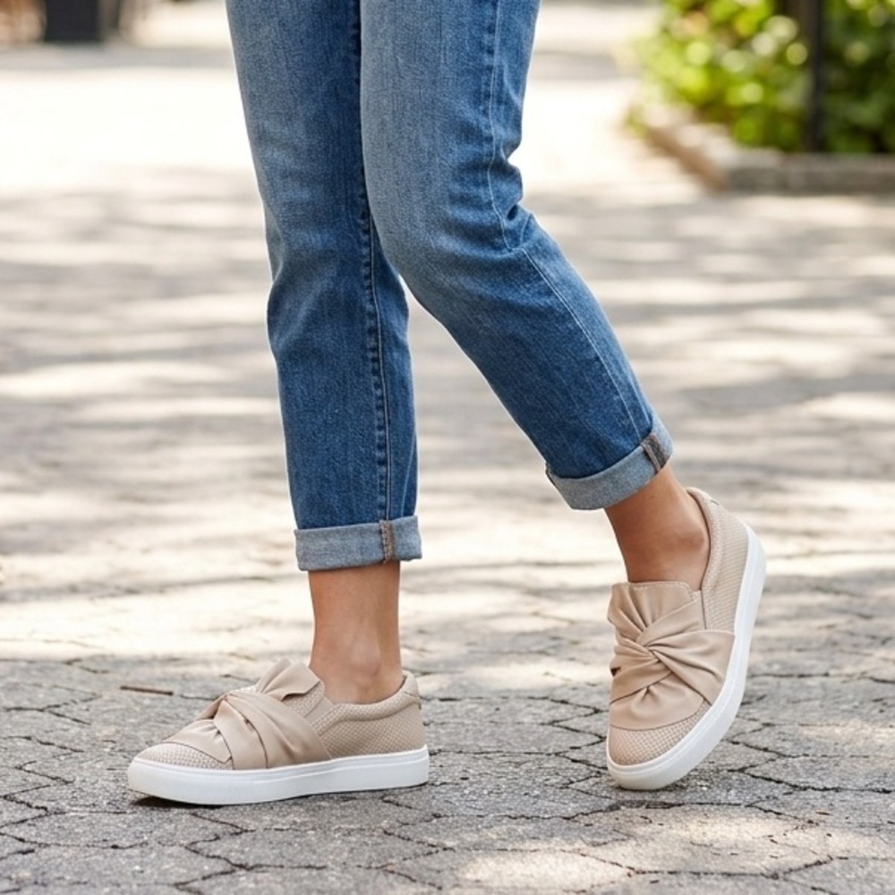MIA Women's Knot-Detail Slip-On Sneakers - Light Blush Pink size 7.5
